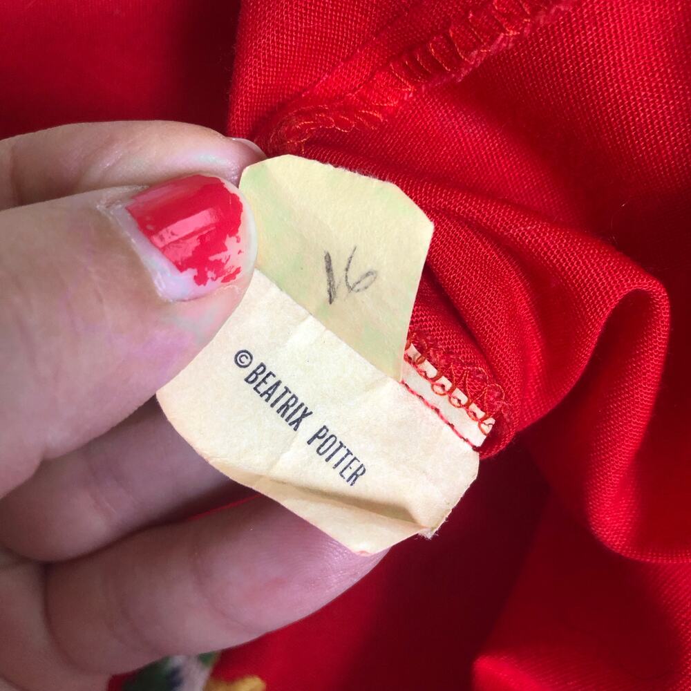 Vintage‎ Beatrix Potter Embroidered Dress Red Jemima Puddleduck 70s 80s 4T Rare - Picture 9 of 11